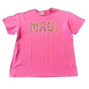 Vintage 90s Anvil Maui Hawaii T Shirt Pink Single Stitch Floral Graphic XL USA